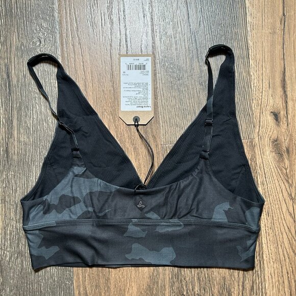 NWT Prana Layna Brami Black Camouflage V Neck Sports Bra Top Size S - Picture 2 of 2
